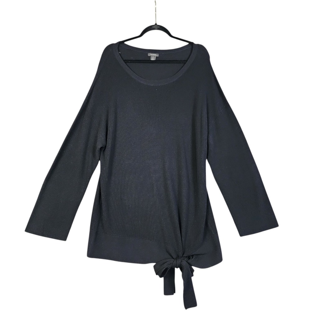 Halogen Womens Black Ribbed Knit Side‎ Tie Long Sleeve Tunic Sweater Size XL